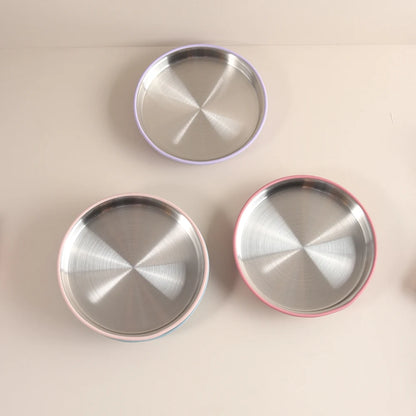 Simple design Stainless Steel Baby Plate with Silicone Suction,  Large Double Layer Dinner Plate for Toddlers