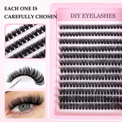 Cluster Lashes, 240pcs 40D 9-16mm Mixed Lengths, Ultra-Natural Look Thin Ultra-Soft Ultra-Light, Reusable  for Beginners