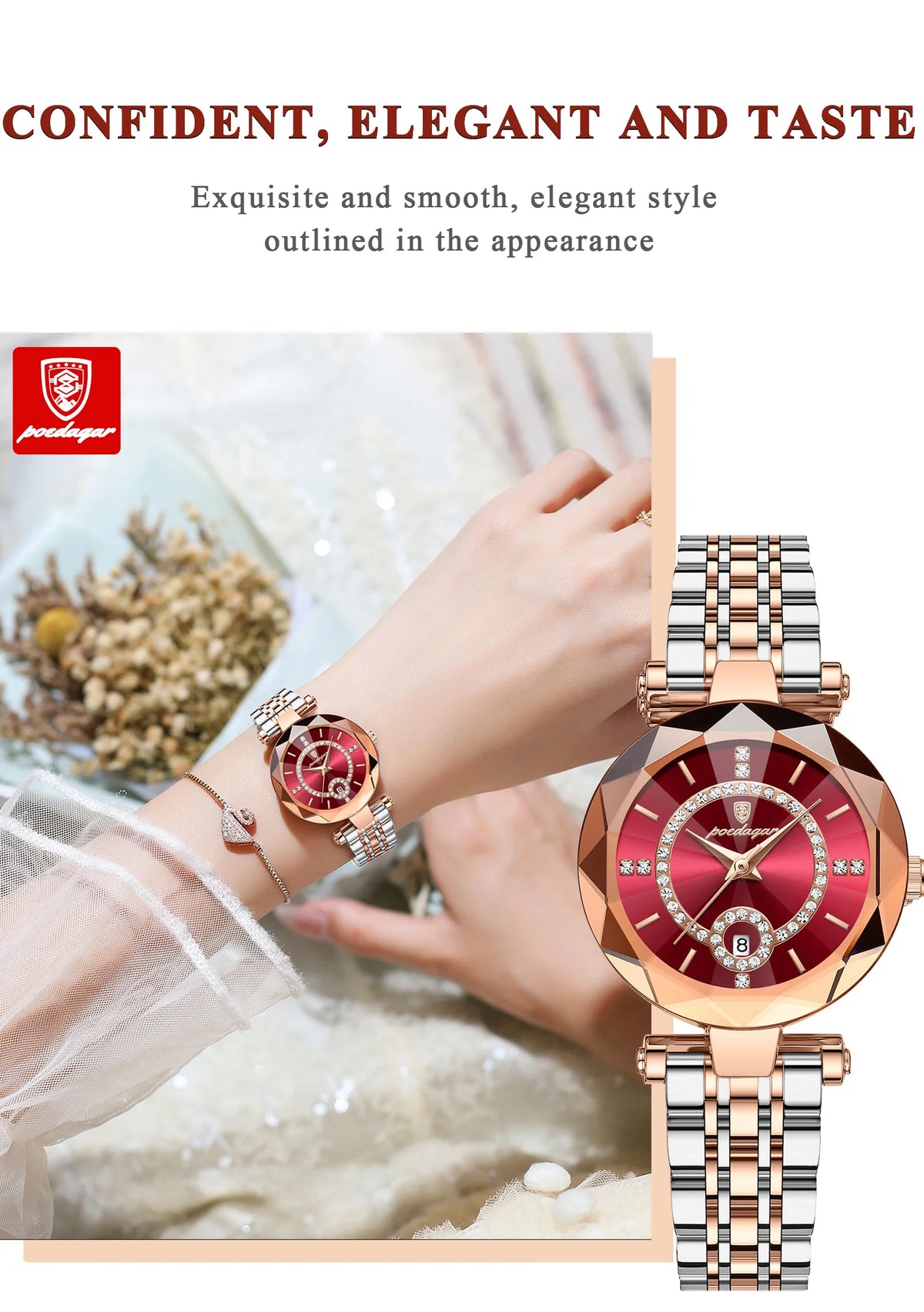 POEDAGAR Luxury Watch For Woman High Quality Diamond Ladies Quartz Watch Waterproof Date Stainless Steel Women Watches reloj+box