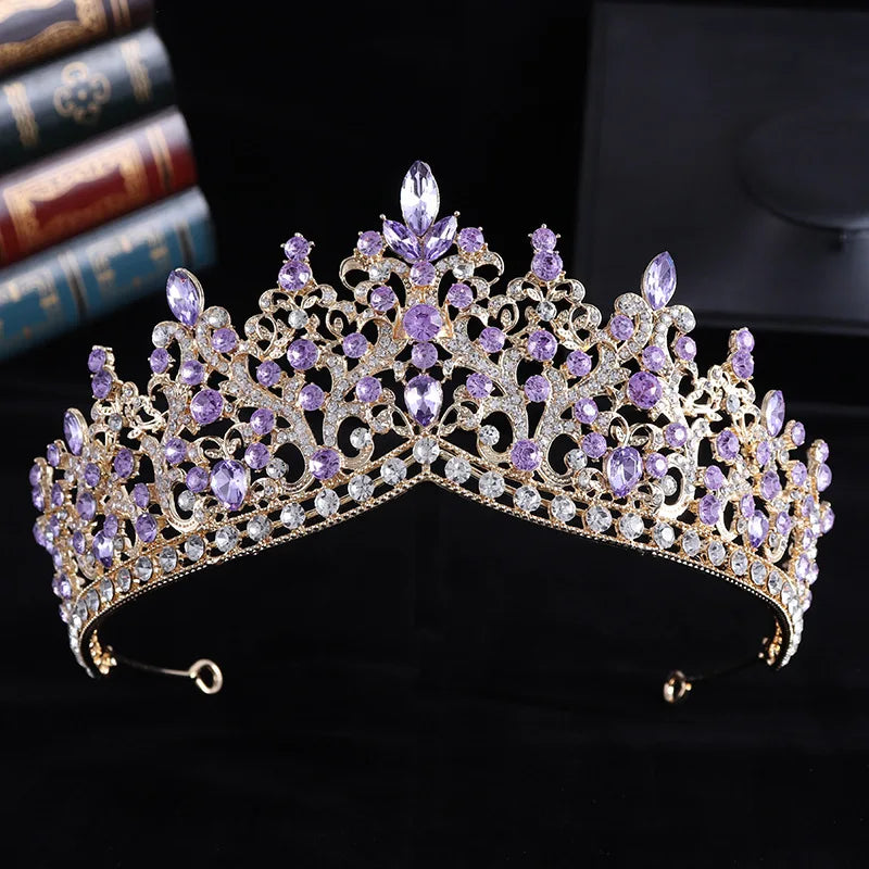 Trendy Baroque Sky Blue Rhinestone Crystal Queen Crown Wedding Tiara Women Beauty Pageant Diadem Bridal Hair Accessories Jewelry