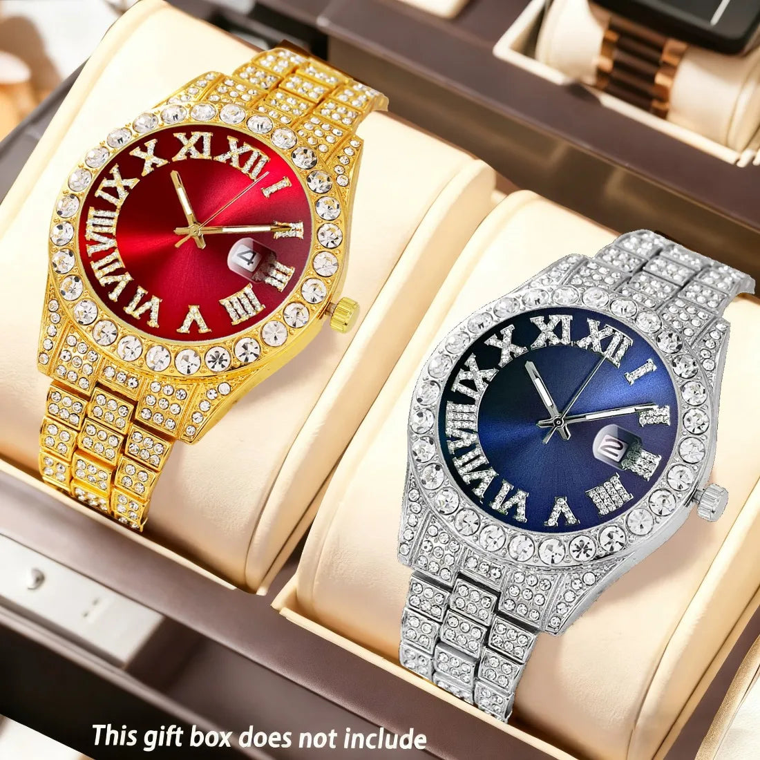 2-Piece Men's Luxury Watch Set - Classic Minimalist Large Dial Casual Versatile Quartz Watch Golden & Silvery Combination Set