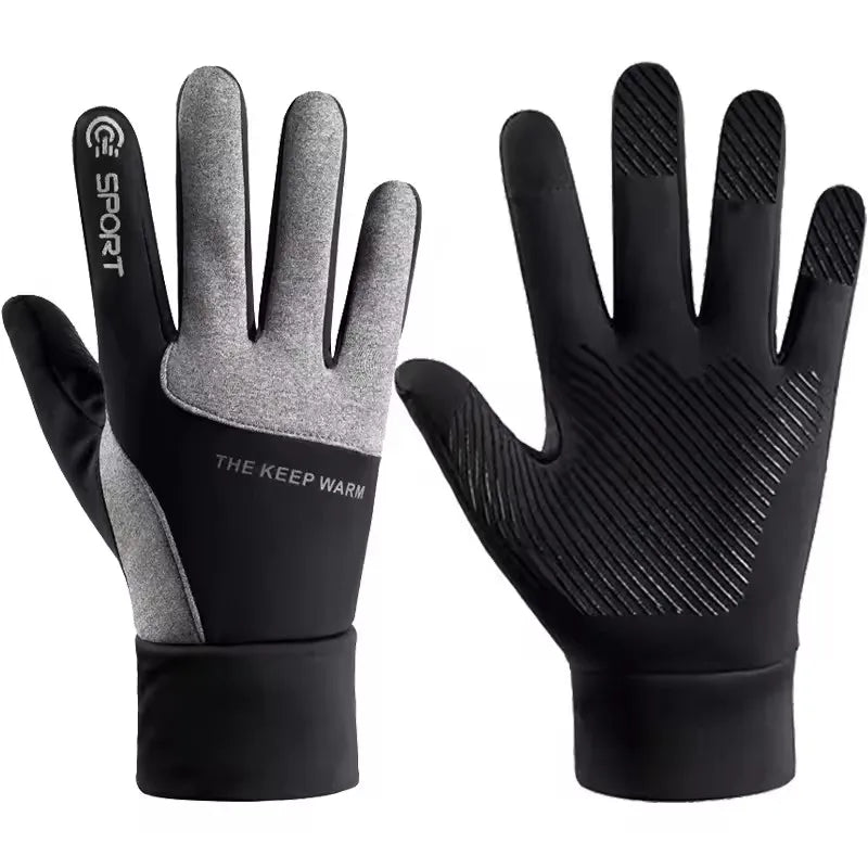 Men Winter Outdoor Warm Full Finger Gloves Waterproof Anti-Slip Touch Screen Compatible Cycling Sports Gloves Thickened Warm