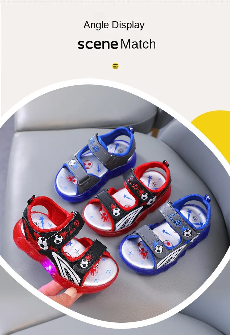 Children's Flashing Soft Sole Sandals Student LED Light-Up Shoes Boys and Girls Light-Up Sandals kids Glowing Beach Shoes