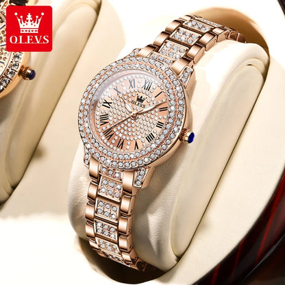 OLEVS 9943  Women's Quartz Watches Roman Dial  Diamond Bezel Luxury Elegant Waterproof Ladies Dress Wristwatch