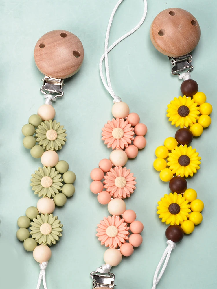 LOFCA Baby Silicone Teethers Pacifier WoodenClips Chain For Baby Pendant Nipple Holder Baby Teething Toys BPA Free Chew Beads