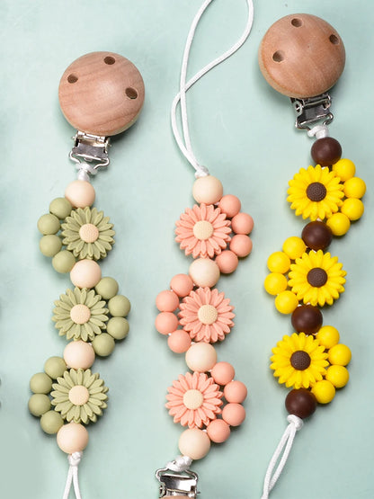 LOFCA Baby Silicone Teethers Pacifier WoodenClips Chain For Baby Pendant Nipple Holder Baby Teething Toys BPA Free Chew Beads