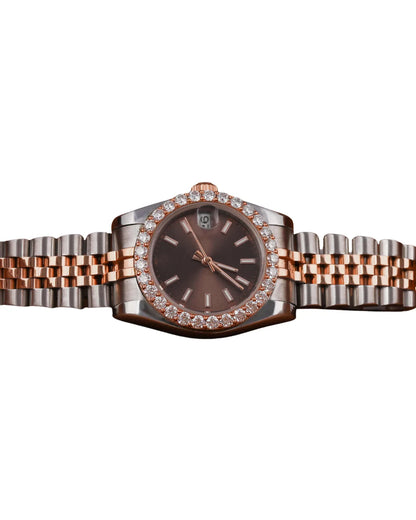 Best Quality Daily Strong Use Moissanite Stainless Steel Watch Brown Dial Ready For Stock Quartz Watches For Unisex