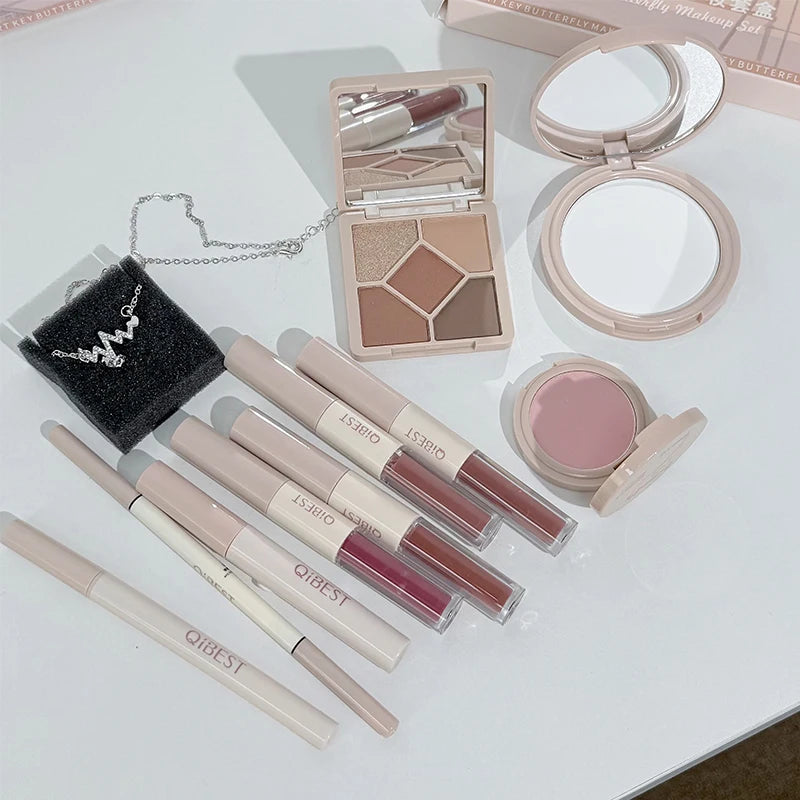 Makeup Gift Box Butterfly Bow Heart Limited Lipstick Powder Blush Eyeshadow Makeup Gift Box Set And Necklace Gifts For Women