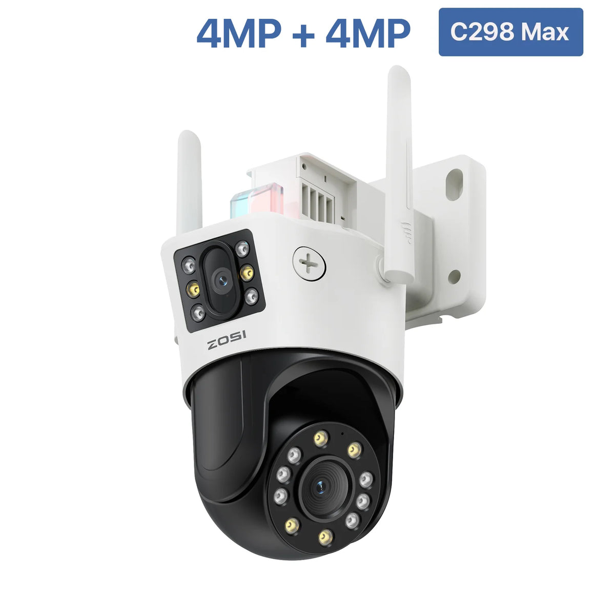 ZOSI C298 8MP/4MP Dual-Lens Wired WiFi PTZ Security Camera Outdoor Wide Angle 8X Hybrid Zoom AI Detection 360 Surveillane Camera