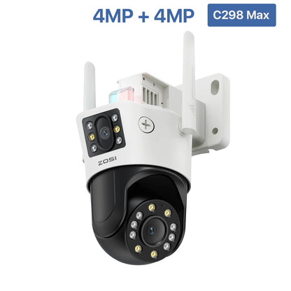 ZOSI C298 8MP/4MP Dual-Lens Wired WiFi PTZ Security Camera Outdoor Wide Angle 8X Hybrid Zoom AI Detection 360 Surveillane Camera