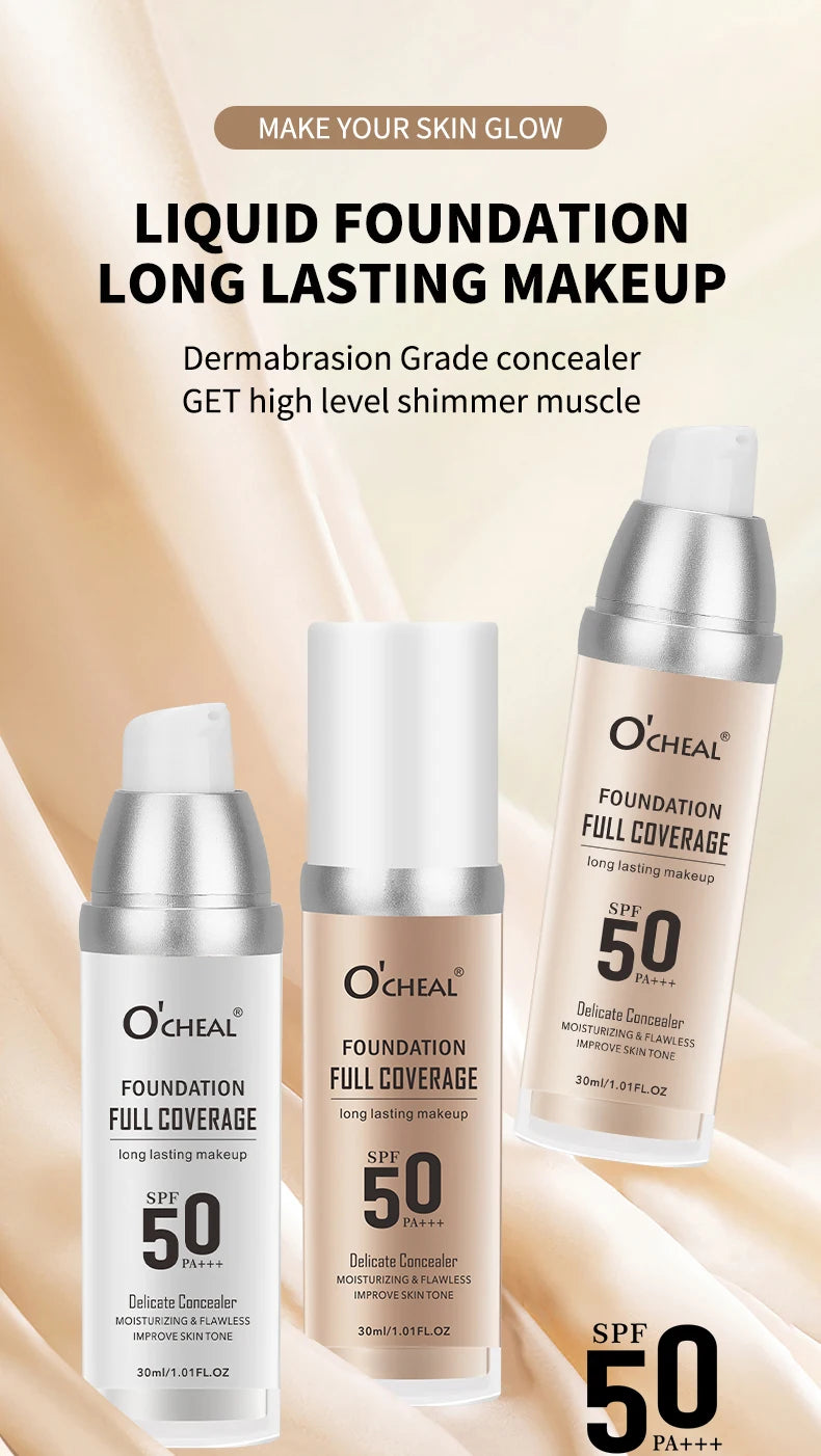 O‘CHEAL 50PA+++ Liquid Foundation Cream Lasting Coverage Makeup Concealer Moisturizing Bright Skin Tone Hydrating Beauty Cream