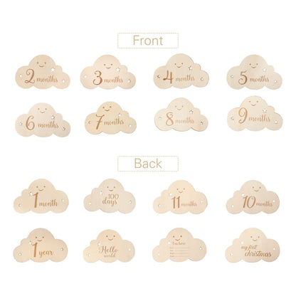 Spanish Alphabet Baby  Wooden Milestone Number Month Memorial Cards Items Cute Cloud Shape Newborn Photography Accessories Props