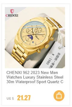 CHENXI 8222 Fashion Couple Quartz Watch Waterproof Night Light Date Stainless Steel Strap Casual Date Men's and Women's Watch