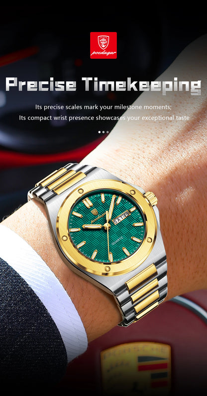 POEDAGAR High Quality Men Clock Date Week Waterproof Fashion Watch For Man Stainless Steel Luxury Men's Quartz Watches Reloj+Box