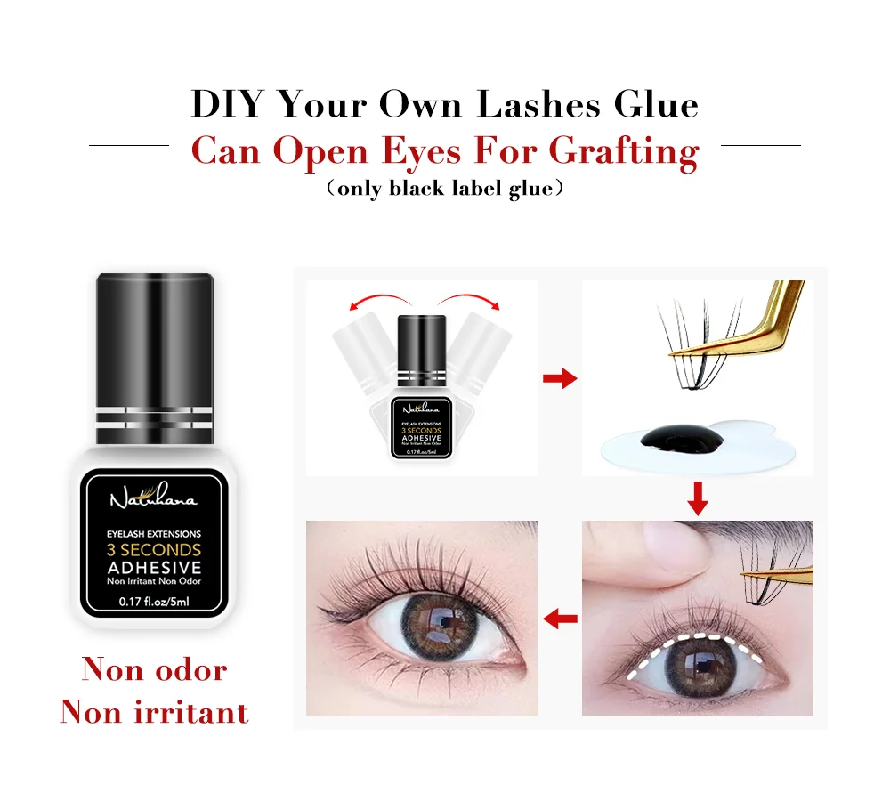 NATUHANA 3pc/lot Eyelash Glue Waterproof Lashes Extensions Adhesive Fast Drying Long Lasting Eye Glue Makeup Tools