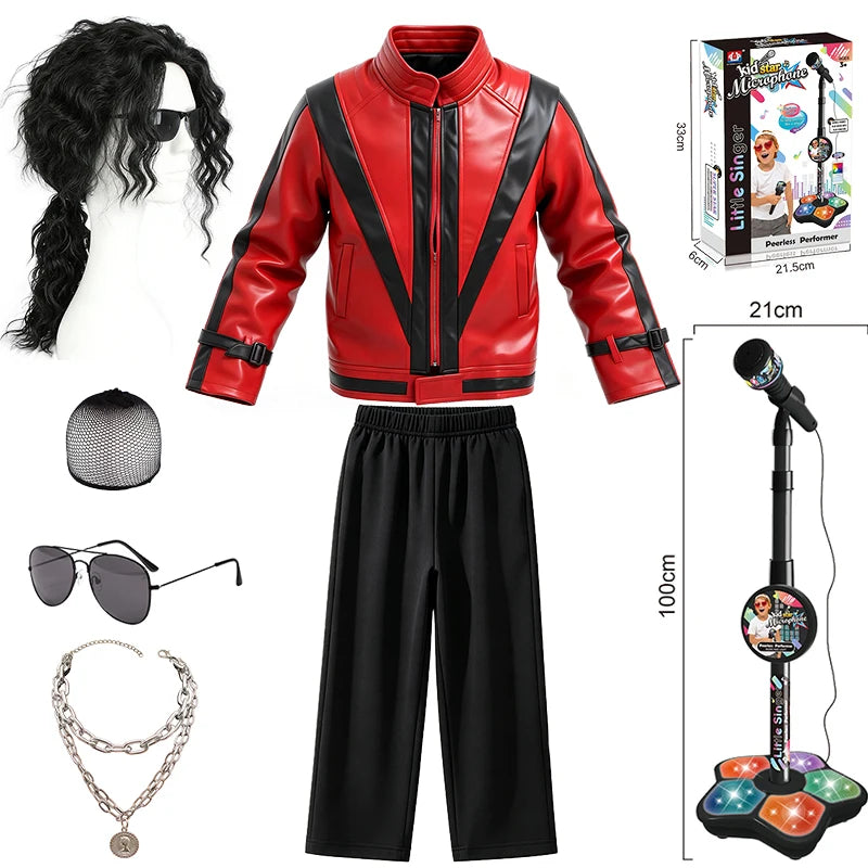 Pop Star Jackson Kids Clothes Halloween Cosplay 80s Singer Stage Performance Children's Costume Rock Disco Dancing Boys Outfits