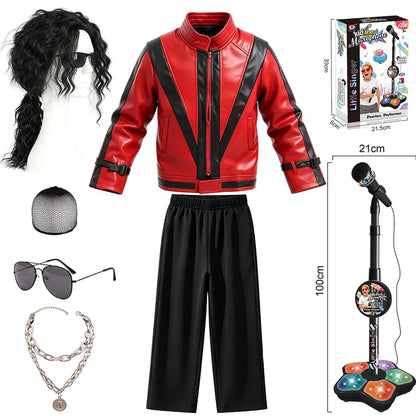 Pop Star Jackson Kids Clothes Halloween Cosplay 80s Singer Stage Performance Children's Costume Rock Disco Dancing Boys Outfits
