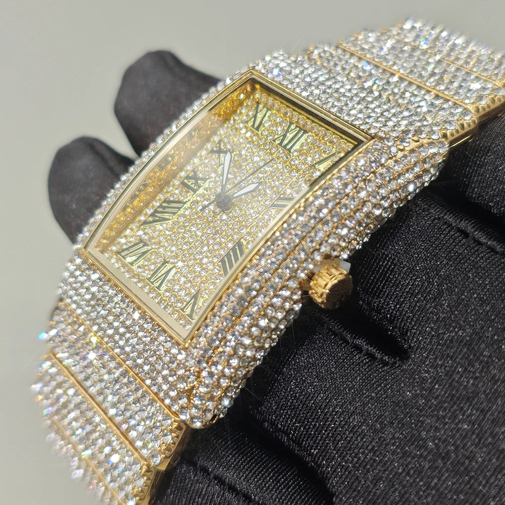 2025 Hot Luxury Brand Quartz Diamond Watch For Men Fashion Hip Hop Full Diamond Bling Jewelry Wristwatches Man Dropshipping ﻿