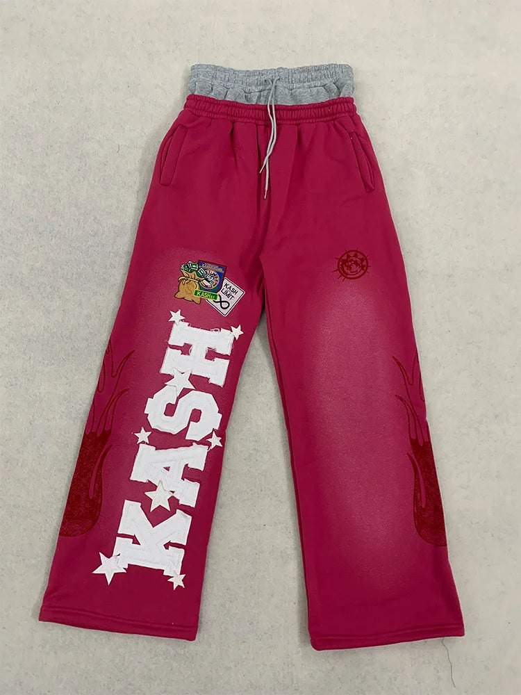Autumn and Winter Fashion High Street Ins Fashion Men's and Women's Loose Straight Embroidered Printed Casual Pants