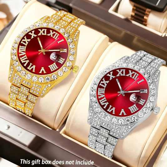 2-Piece Men's Luxury Watch Set - Classic Minimalist Large Dial Casual Versatile Quartz Watch Golden & Silvery Combination Set