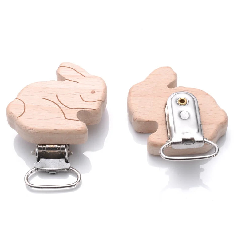 1Pcs Printing Animal Dummy Clip Beech Wood Nipple Clip For Teether Chewing Toys Accessory DIY Anti-Drop Baby Pacifier Chain