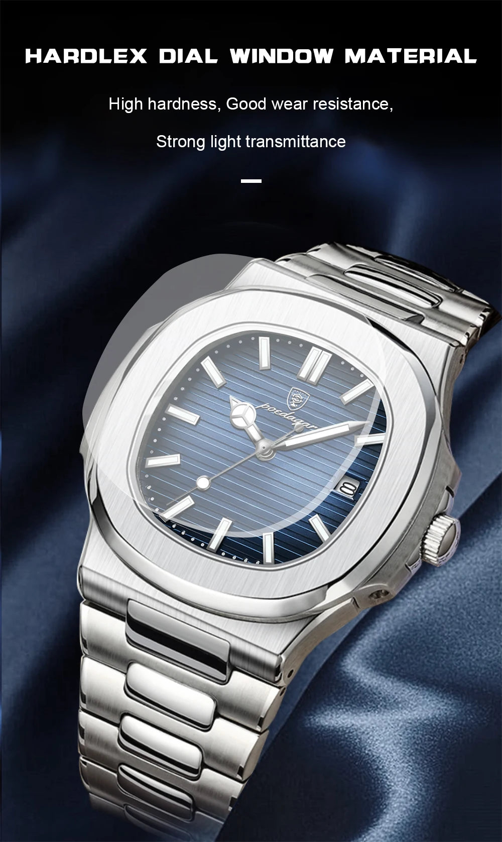 POEDAGAR Luxury Watch For Man Waterproof Luminous Date Men Wristwatch Square Stainless Steel Business Men's Quartz Watches Reloj