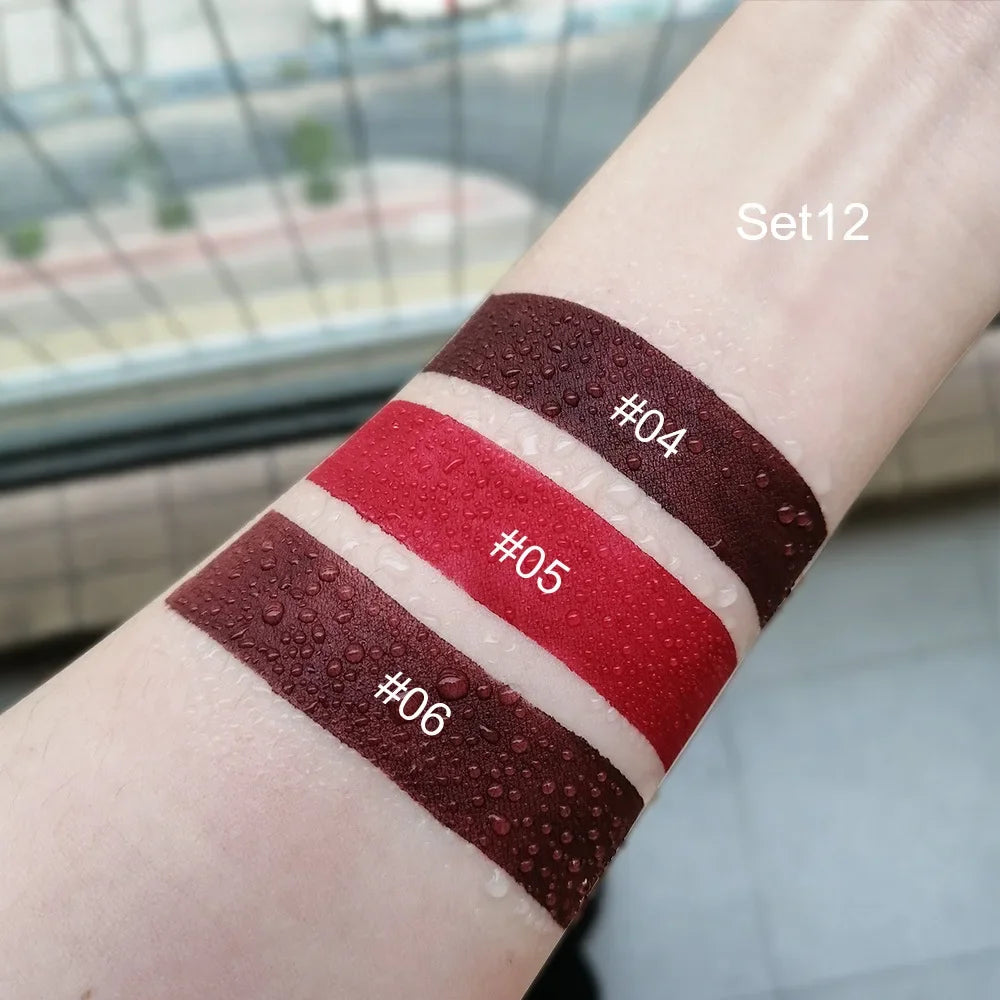 DNM 3PCS Liquid Lipstick Sets Waterproof Matte Black Blue Purple Blue Sexy Lip Gloss Long Lasting Nude Lip Tint Stain Makeup Kit