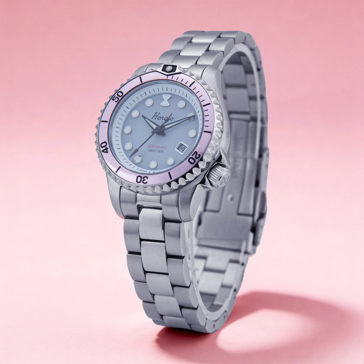 Horolo 30mm Women's Watches Japan Solar Movement Luminous Water Resistant Sapphire Stainless Steel Luxury Watch Gift For Wife