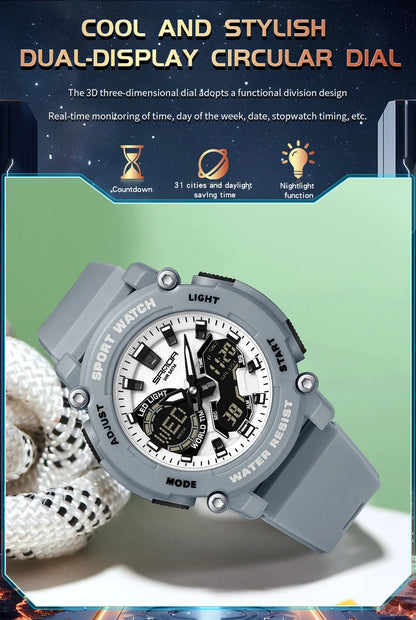 SANDA Outdoor Men's Electronic Wristwatch Large Dial Multifunctional Waterproof Luminous Alarm Military Sports Watch