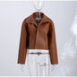 Street Pu Leather Women Jacket Elegant Long Sleeve Zippers Stand Collar Female Outwear 2026 Autumn Winter Chic Lady Coat