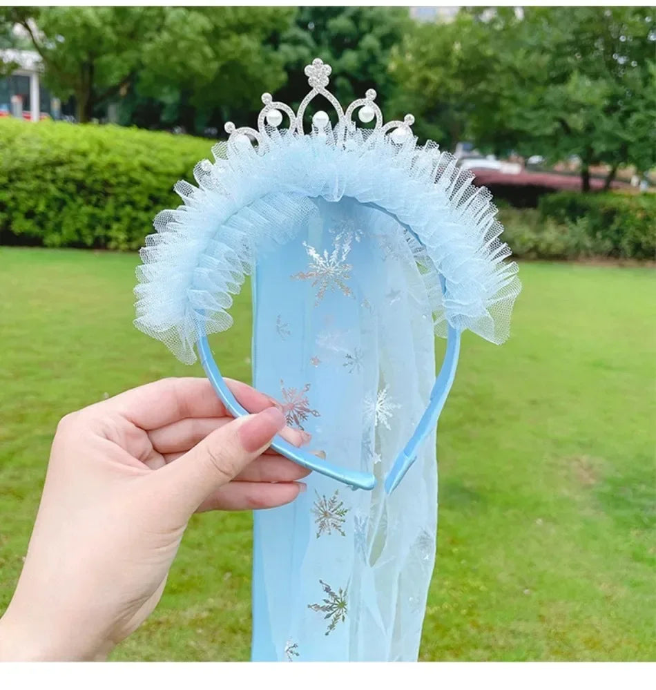 Girls Pink Blue Purple Flower Weaving Braid Headband Kids Princess Dress Up Hair Accessories Aurora Elsa Sofia Rapunzel Wig