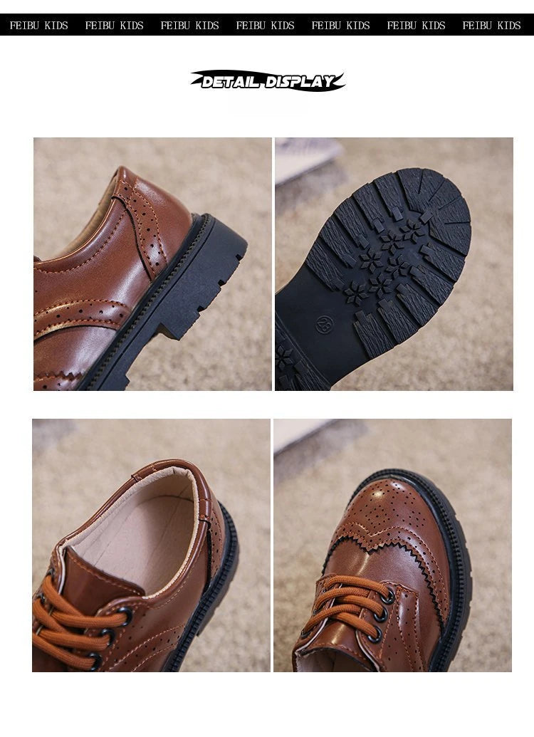 New All-match Black Brown Teenage Boy Dress Shoes 2024 Vintage Formal England Boys Wedding Party Shoes Boys Leather Shoes H06213