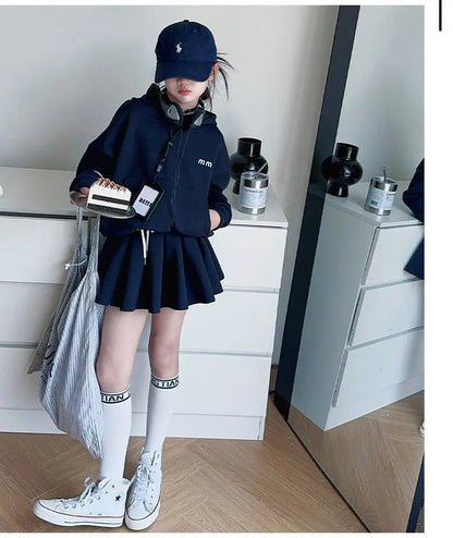 Girls Autumn Casual Outfit Set Two-Piece Long-Sleeve Top + Short Skirt Set Children's  Clothing Set Suitable for Girls Aged 7-17