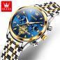OLEVS Luxury Flywheel Design Couple Wristwatch Chronograph Waterproof Moon Phase Watch Brand Original Quartz Watch for Men Women