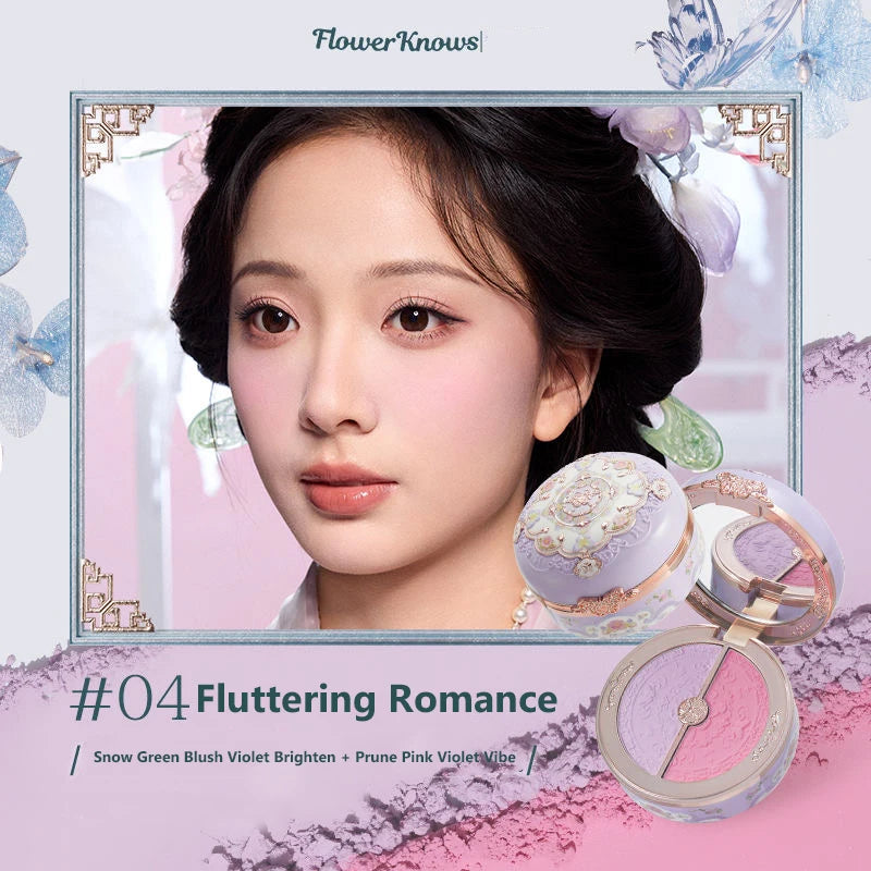 Flower Knows Strawberry Rococo Embossed Blush Fine Powder Makeup Smooth Long Lasting Blusher Waterproof Blush Maquiagem