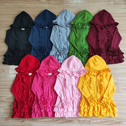 Fashion Outerwear Baby Girl Coat Ruffle Long Sleeve Hoodie Cotton Zipper Sweatshirt Children Clothes Infant Colorful Clothing