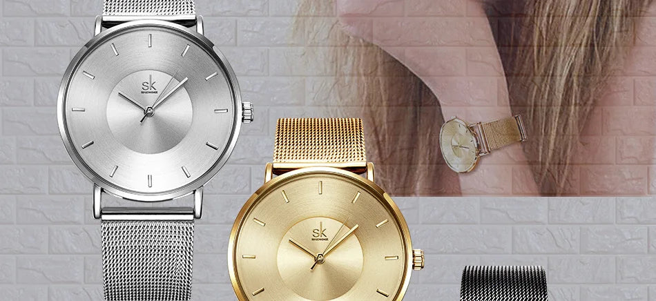 Shengke Fashion Black Watch for Women Classic Relogio Feminino Quartz Ladies Watch Woman Adjustable Mesh Strap Montre Femme