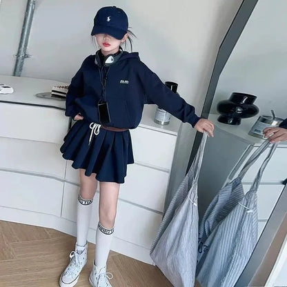 Girls Autumn Casual Outfit Set Two-Piece Long-Sleeve Top + Short Skirt Set Children's  Clothing Set Suitable for Girls Aged 7-17