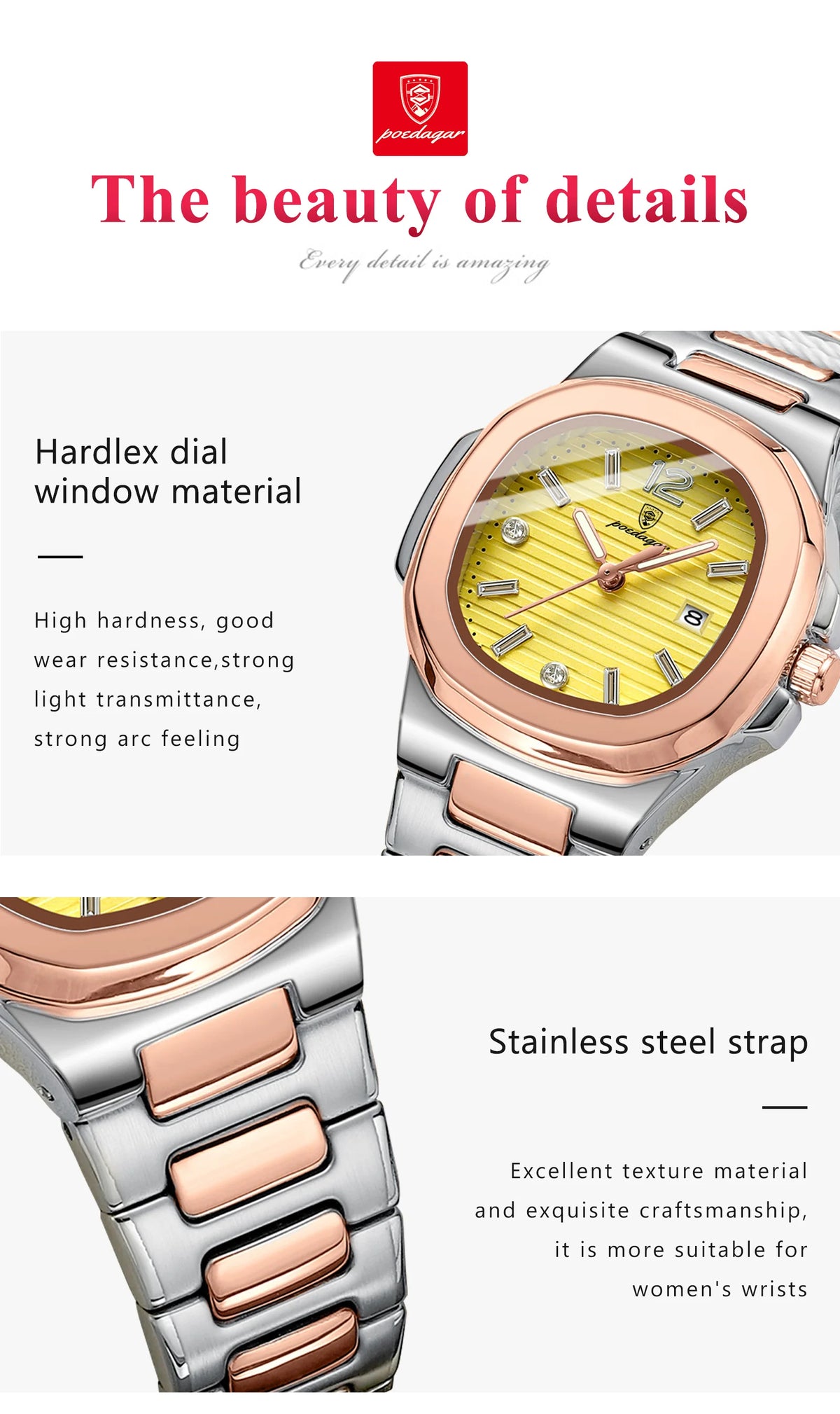 POEDAGAR Luxury Watch For Woman Square Ladies Quartz Watch Luminous Waterproof Date Women's Watches Dress Female Clock reloj+box