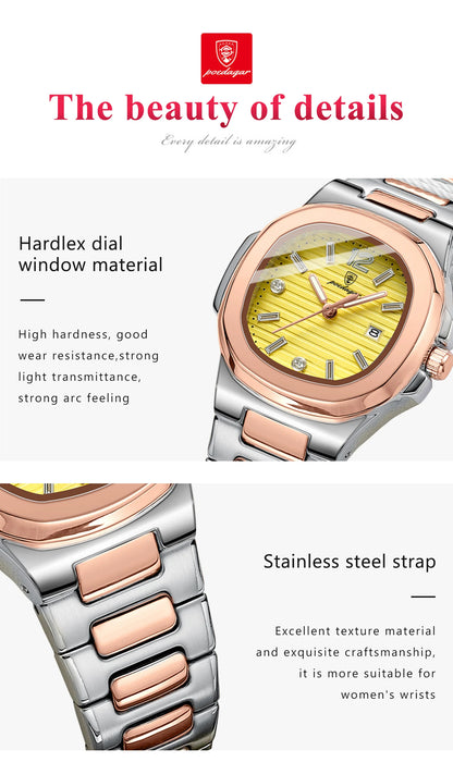 POEDAGAR Luxury Watch For Woman Square Ladies Quartz Watch Luminous Waterproof Date Women's Watches Dress Female Clock reloj+box