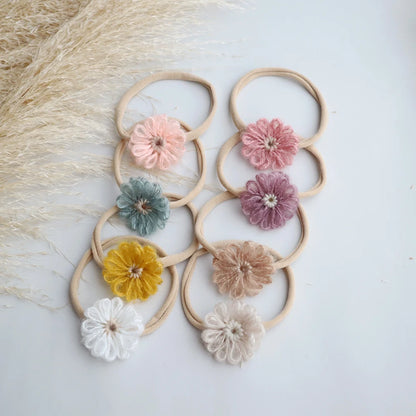 1.6in Woolen Flowers Baby Girls Nylon Headbands Kid Handmade Elastic Hairbands Children Hair Accessories Vintage Toddler Winter