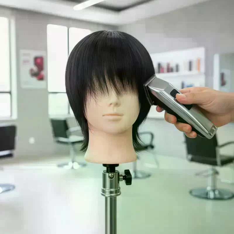 Real Human Hair Mannequin Head Short Black Hair Perfect For Barber Training Practice Beauty Styling Tool