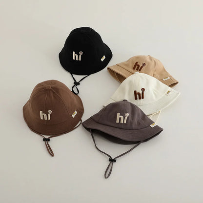 New Embroidered Letter Baby Bucket Hats Spring Sunhat Fishing Hat Sunshade Visor Boy Girl Outdoor Fashion Beach Cap For 6-24M