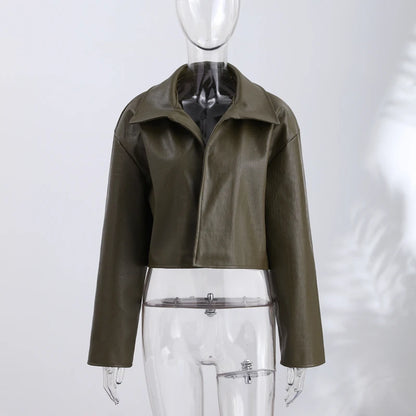Street Pu Leather Women Jacket Elegant Long Sleeve Zippers Stand Collar Female Outwear 2026 Autumn Winter Chic Lady Coat