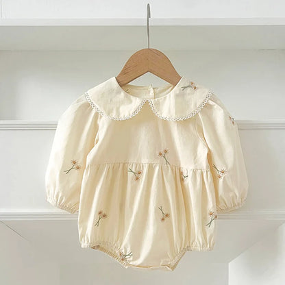 Spring 0-24M Baby Girl Clothing Toddler Baby Girl Romper Embroidery Flower Dots Cotton Romper White Infant Baby Girls Jumpsuit