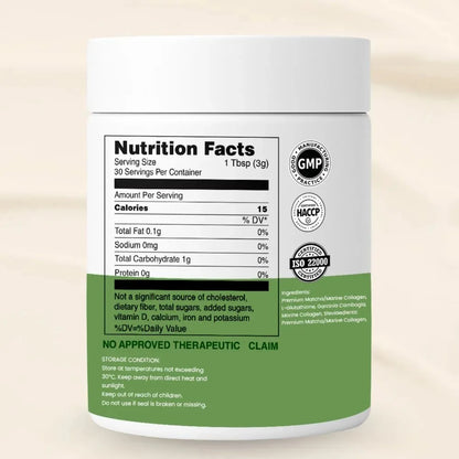 Matcha Collagen Powder with Marine Collagen Organic Green Tea Drink Mix Daily Beauty Wellness Support Gluten Free 30 Servings