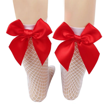 Baby Ankle High Lace Fishnet Vintage Short Socks Girl's Mesh Bow Fishnet Stockings Cute White Black Fashion Parent Child Socks