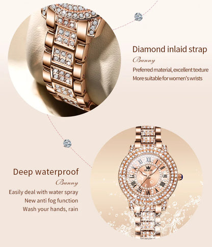 OLEVS 9943  Women's Quartz Watches Roman Dial  Diamond Bezel Luxury Elegant Waterproof Ladies Dress Wristwatch