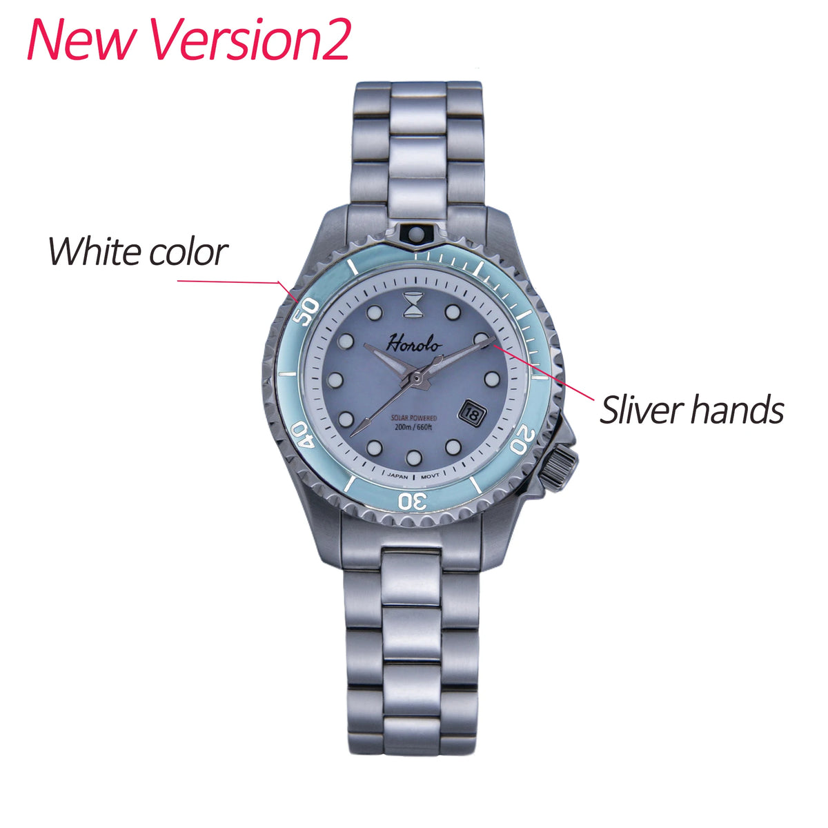 Horolo 30mm Women's Watches Japan Solar Movement Luminous Water Resistant Sapphire Stainless Steel Luxury Watch Gift For Wife
