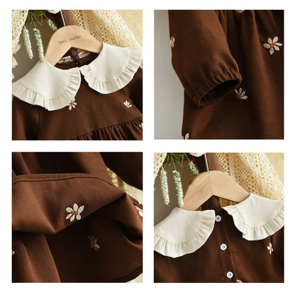 Sweet and Lovely Pink Baby Girl Doll Collar Long Sleeved Floral Princess Dress Korean Version Autumn New